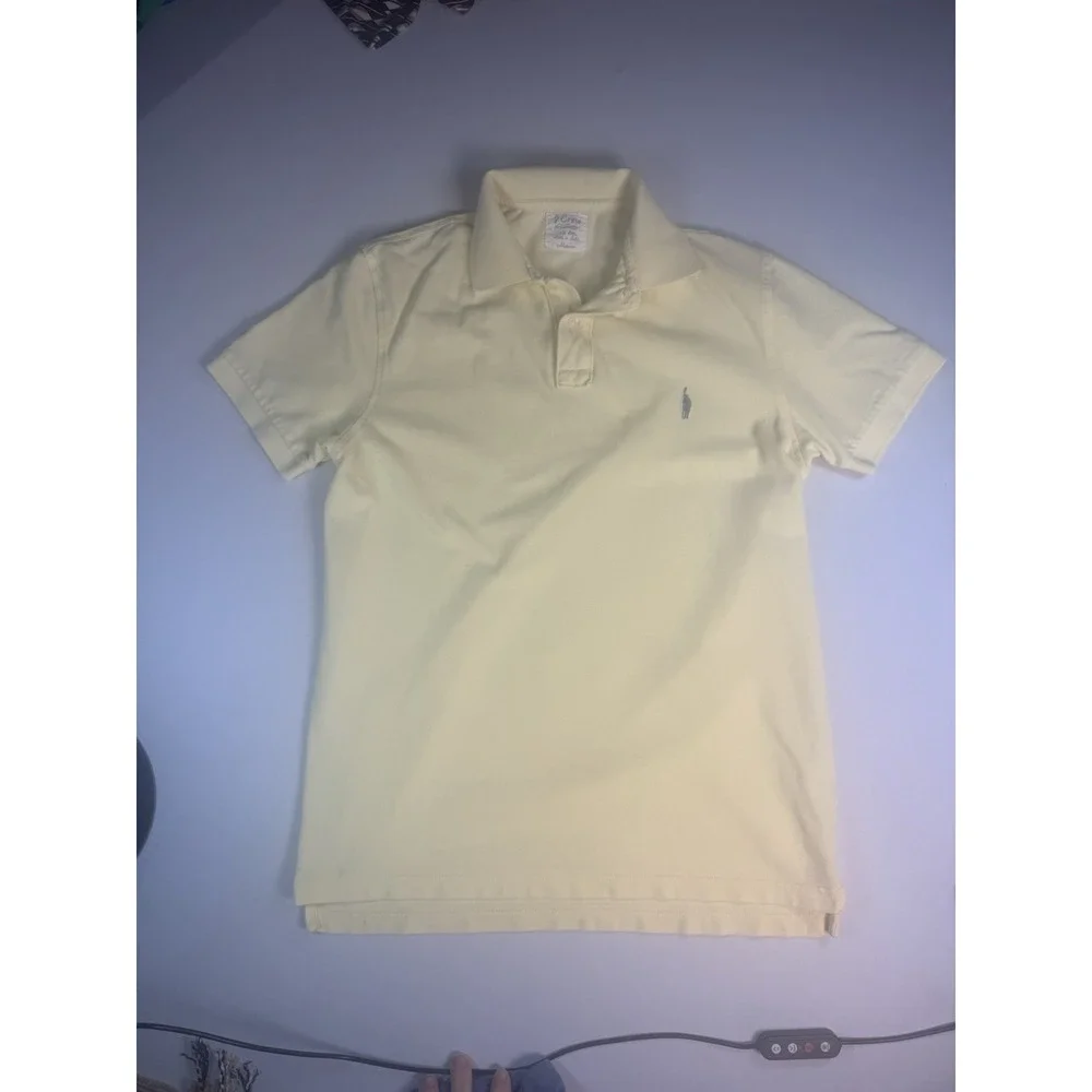 J Crew Polo Adult Medium Yellow Blue Short Sleeve Preppy Surfer Logo Mens